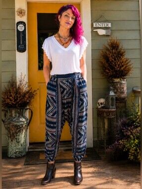 BCBGeneration Geometric Print Drop Crotch Harem Pants Size M
